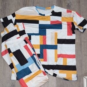 Colorful Geometric Patterned Shirt And Pants Set
